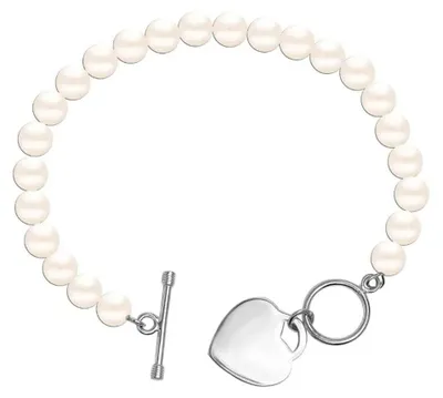 Imagen del producto de Pulsera de perlas para mujer con dije de corazón, plata de ley 925, modelo BIPU023