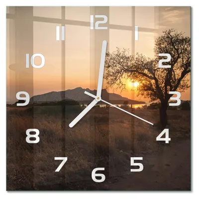 Produktbild von Glas Wanduhr 30x30 cm - Wanduhr - lautlose Wanduhr - ohne Ticken - geräuschloses Uhrwerk - schleichende Zeiger - moderne Uhr - Design Uhr - Wohnzimmer Uhr - Sonnenuntergang