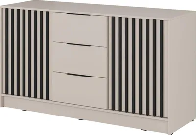 Produktbild von Kommode Stilo Kaschmir Beige mit Lamellen – 155 cm, 2 Türen, 3 Schubladen, Trend Sideboard