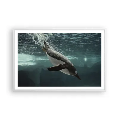 Produktbild von Gerahmtes Poster - Weißer Rahmen - Tauchen Pinguin Gletscher - 91,5x61 cm - Wand Bild - Wanddeko - Wandbilder - Kunstposter - Wandposter - Bilderrahmen - Bilder - Kunstdruck - Wandbild P2WAA91x61-4189