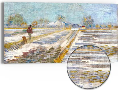 Produktbild von DEQOART Hybrid Leinwand Bild 60x30 cm 'Winterwanderweg' Wandbild Glas flach modern