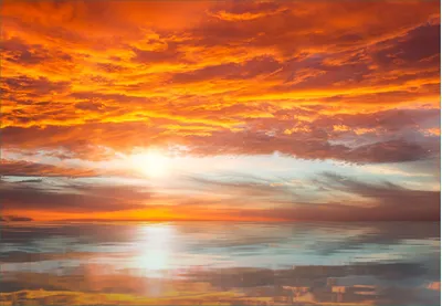 Produktbild von Wallario Fototapete Vliestapete, seidenmatte Oberfläche, einfache Verarbeitung, Größe 200 x 140 cm, Motiv Abendrot in Reflexion über dem See