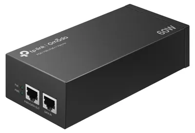 Produktbild von TP-Link Omada PoE++ Injektor, Gigabit Ethernet, 10,100,1000 Mbit/s, 10/100/1000, IEEE 802.3ab, IEEE 802.3af, IEEE 802.3at, IEEE 802.3bt, IEEE 802.3i, IEEE 802.3u, Cat3, Cat4, Cat5, Cat5e, Cat6, Schwarz