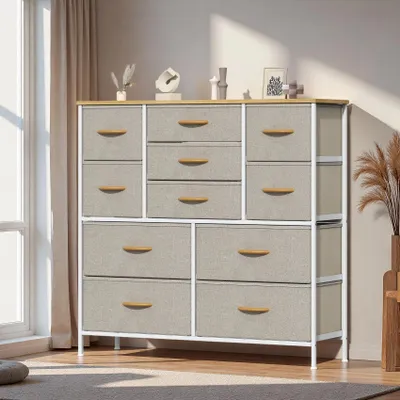 Produktbild von Feonase Stoffkommode mit 11 Schubladen, Schubladenschrank & Komode, Metallrahmen