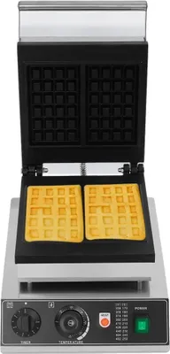 Zdjęcie produktu dla Gofrownica, 2000 W, zakres temperatur 50°C - 300°C, timer 0 - 5 minut, powłoka teflonowa, stal nierdzewna
