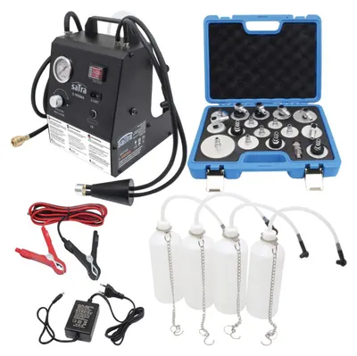 Immagine prodotto di Set spurgo freni auto elettrico 230v, pressione regolabile, kit cambio liquido e frizione con 17 adattatori, automatico del fluido freno con bottiglie di estrazione da 1 litro adatto alla maggior parte dei veicoli, Satra
