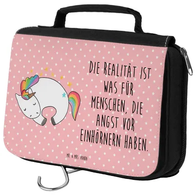Produktbild von Mr. & Mrs. Panda Kosmetiktasche Einhorn Nacht - Rot Pastell - Geschenk, kosmetiktäschchen, Unicorn, Menschen, Kulturtasche, kulturtäschchen, Einhörner, Träume