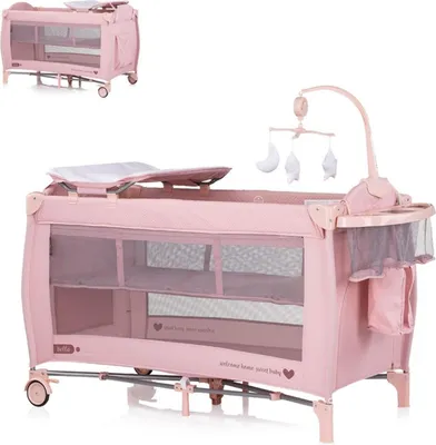 Produktbild von Chipolino Reisebett Bella 2 Ebenen seitlicher Eingang Musikmobile Wickelauflage pink