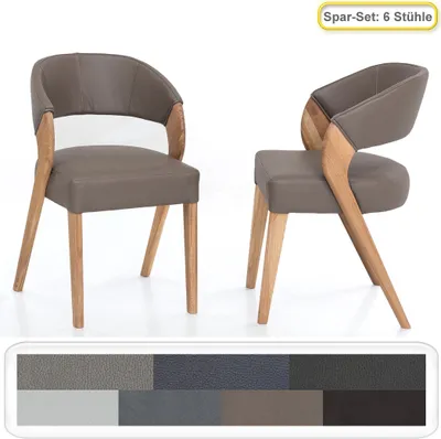 Produktbild von 6x Stuhl Alani 1 Varianten Polsterstuhl Esszimmerstuhl Massivholzstuhl, Holzart:Eiche natur geölt, Bezugstoff:Hera taupe
