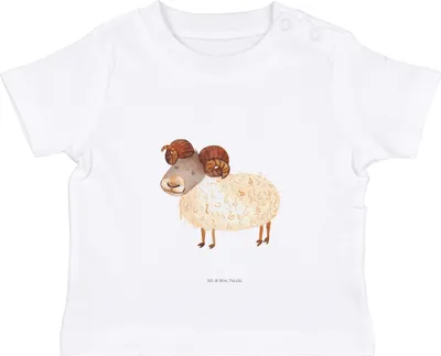 Produktbild von Mr. & Mrs. Panda Babyshirt Sternzeichen Widder 0. - 6. Monat - Weiß - Geschenk, T-Shirt Baby, Schafbock, Baumwollshirt, , Geburtstag April, Öko, März, Bock