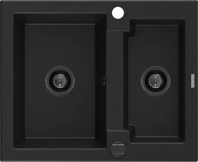 Produktbild von Mexen Carlos 1,5-Becken-Granitspüle 582 x 475 mm, Schwarz, Siphon Schwarz - 6518581500-77-B