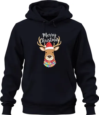 Produktbild von Merry Christmas Weihnachten Rentier Nikolausmütze Hoodie Kapuzenpullover, Navy, XXL