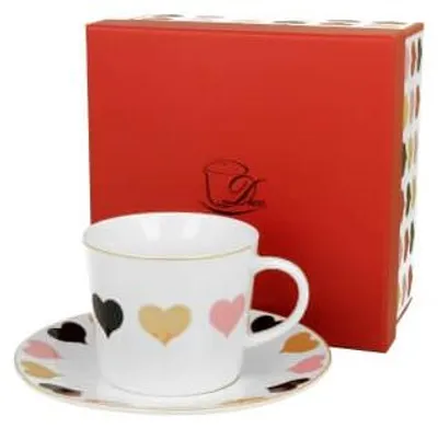 Image de Duo Tasse à café avec sous-tasse, motifs cœurs, cadeau