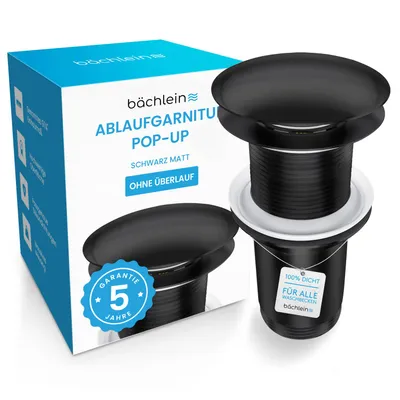 Produktbild von Bächlein Pop Up Ablaufgarnitur ohne Überlauf für Waschbecken & Waschtisch - Schwarz