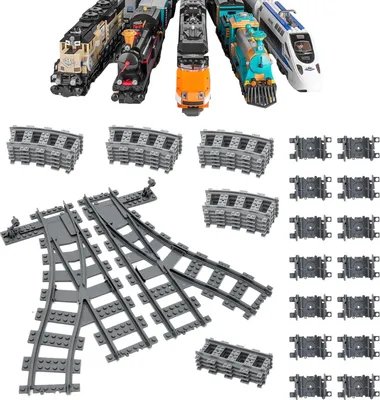 Produktbild von Bausteine Zug Schienen Set,36 Stück City Zug Schienen Set,Eisenbahn Schienen Zubehör für Train,City Eisenbahn Erweiterungsset,Railway Rails Spielzeug Set Bausteine Geschenke für Kinder Jungen