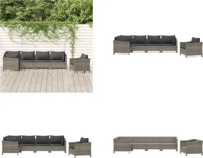 Produktbild von vidaXL 6 tlg. Garten Lounge Set mit Kissen Grau Poly Rattan - Garten Lounge Set - Garten Lounge Sets - Lounge Set - Gartenmöbel Set