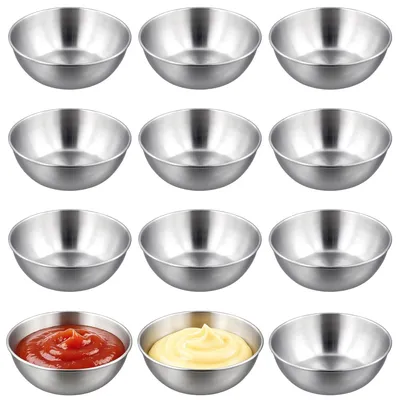 12 Edelstahl-Dip-Schalen, 95 ml, stapelbar, für Saucen & Snacks