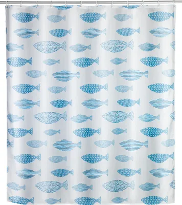 Produktbild von WENKO Dusch Vorhang Badewannen Anti Schimmel 180x200 Aquamarin inkl Ringe Fische
