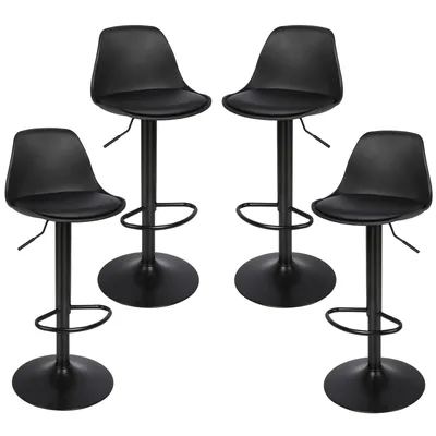 Produktbild von 4er-Set Barhocker Barstuhl höhenverstellbar Bistrohocker drehbar mit Rückenlehne und Fußstütze Schwarz