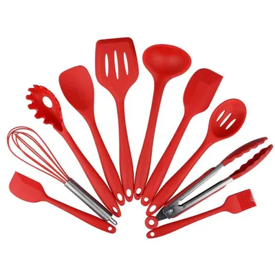 Produktbild von Silikon 10-teiliges Küchenhelfer-Set Hitzebeständiges Kochgeschirr Silikon Ungiftige Antihaft-Küchengeschirr-Serie Hausmannskost Kochgeschirr Backutensilien Suppenlöffel