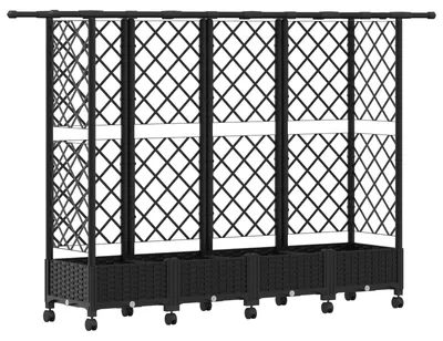 Immagine prodotto di Aiuola rialzata con graticcio e tetto, colore nero, dimensioni 202,5 x 40 x 127 cm