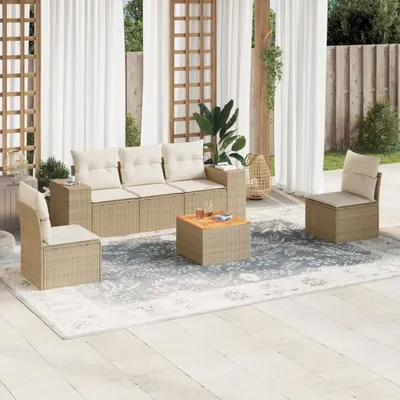 Produktbild von 6-tlg. Garten-Sofagarnitur mit Kissen Beige Poly Rattan 3257717