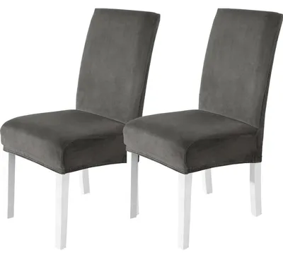 Produktbild von Stuhlhussen Samt 2er Set Grau Stretch Waschbar für Hochlehner & Schwingstuhl