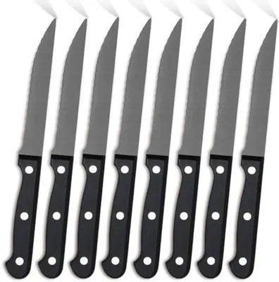 Productafbeelding van PromoHome® Steakmes set, 8-delig – RVS, getande snede, vaatwasmachinebestendig, zwart