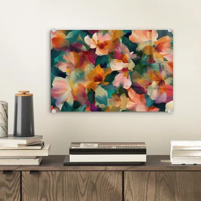 Produktbild von MuchoWow Glasbilder - Bilder auf Wandbild - Foto auf Glas Harmonisch - Abstrakte Blumen - Warme Töne 30x20 cm Wanddekoration aus Glas - Acrylglasbild - Acrylbilder - Bilder auf glas wandbild