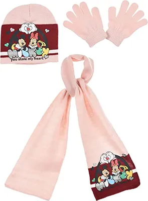 Produktbild von Minnie Maus Mädchen Winter Strick Set 3 tlg. Mütze + Handschuhe + Schal Mouse rosa 52
