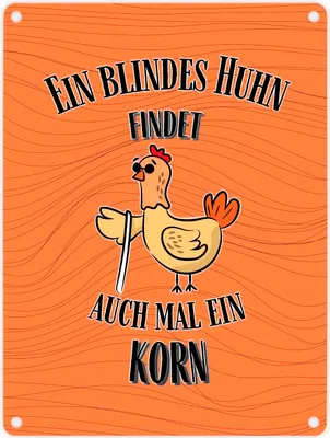 Produktbild von Blindes Huhn Metallschild in 15x20 cm mit Spruch