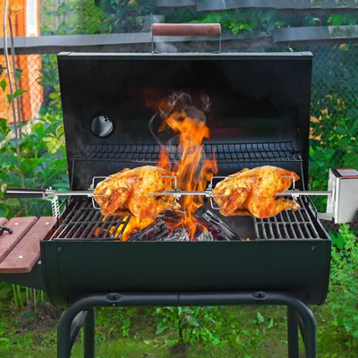 Produktbild von YZNAHRE Drehspieß für Gasgrill 117cm Edelstahl Grillspieß Set mit Motor und 4X Fleischnadeln Drehspieß BBQ Zubehör für Rotisserie und Rotisserie Gasgrill