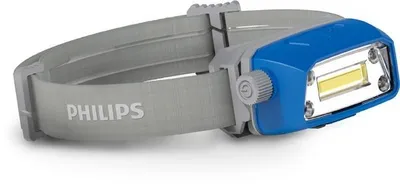 A Philips LED rechargeable headlamp is shown against a white background.