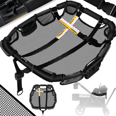 A black mesh baby car seat adapter for a stroller wagon.