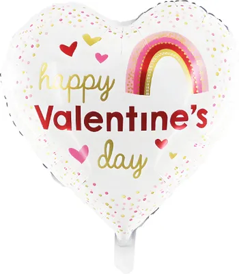 Obrázok produktu pre Fóliový balón srdce 45 cm, Šťastný Valentín biela červená zlatá