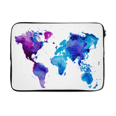 Produktbild von MuchoWow® Laptop Hülle 13 Zoll Weltkarte - Aquarell - Lila - Kinder - Jungen - Mädchen Laptoptasche - Laptophülle - Sleeve - Rundumschutz