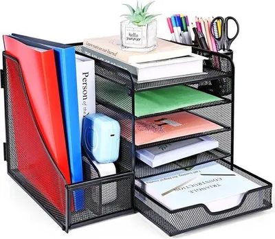 Produktbild von Famanu Büroorganisator mit Besteckhalter und 5-facher Papierablage - Schwarz