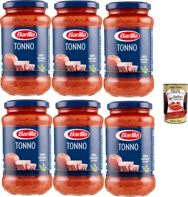 Produktbild von Barilla Tonno Tomatensauce mit Olivenöl, 6x400g Gläser, Italienische Thunfischsauce, + Italian Gourmet polpa 400g