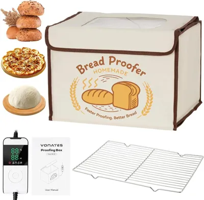 Immagine prodotto di Contenitore per la lievitazione del pane - Armadio per la lievitazione con lievito madre - Pieghevole - Controllo della temperatura con timer - Dotato di griglia in acciaio inossidabile - Adatto per pane e pizza - Standard UE