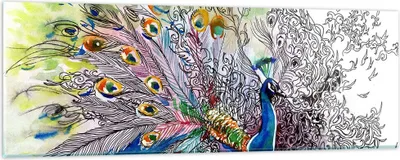 Produktbild von Bilder auf glas - Pfau Feder Farbe - 90x30cm - Glasbilder - Wandbilder - Kunstdruck - zum Aufhängen bereit - Wanddekoration aus Glas - Glas Bilder - Wandbild auf Glas - Einteilig - GAB90x30-3556