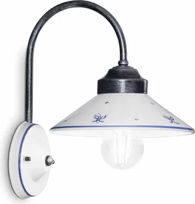 Produktbild von Wandlampe Keramik Metall E27 28 cm hoch in Schwarz Silber antik Weiß Blau Floraldekor Landhausstil
