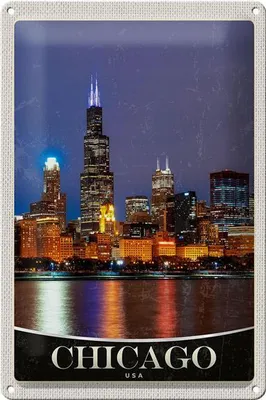 Produktbild von Blechschild Reise 20x30cm Chicago USA Amerika Abend am Meer