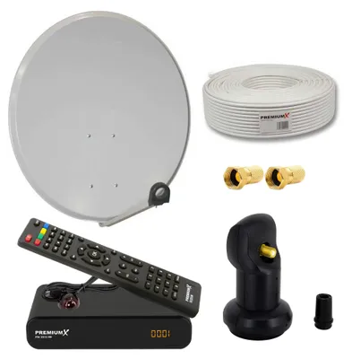 Produktbild von PremiumX HD SAT Anlage 60cm Satellitenschüssel Single LNB Kabel TV Receiver