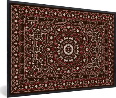 Produktbild von MuchoWow® Gerahmtes Poster Muster - Mandala - Teppich - Rot 90x60 cm - Poster mit Schwarzem Bilderrahmen Wandposter Rahmen Foto Bilder - Fotorahmen - Foto-Plakat