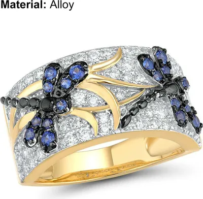 Produktbild von Damen-Ring, Libellen-Strassstein-Schmuck, vergoldet, heller Glanz-Ring für den täglichen Gebrauch-Golden,US 5