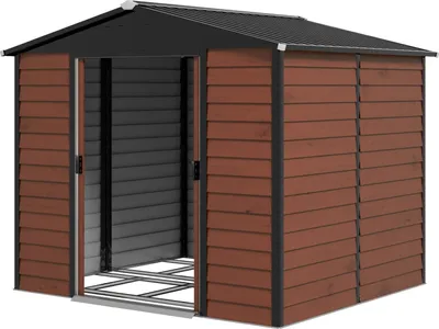Image de Remise à outils 4,4 m², abri de jardin avec toit en appentis, porte coulissante, fondation, 240 x 206 x 198 cm, remise à outils en acier galvanisé, résistante aux intempéries, pour jardin, teck