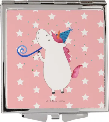 Produktbild von Mr. & Mrs. Panda Taschenspiegel Einhorn Party - Rot Pastell - Geschenk, Unicorn, Geburtstag, Club, Klappspiegel, Mini Spiegel, Disco, Kosmetikspiegel, Einhörner