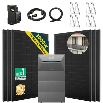 Produktbild von ALLDREI Balkonkraftwerke mit Speicher Anker Solix Solarbank 3 E2700 Pro &BP2700*3,Komplettset mit 6x500W Bifazialer Solarpanel & Smarten Zähler