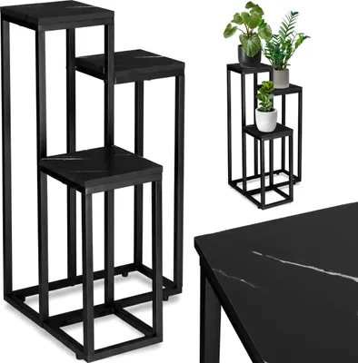 Image de Support De Fleurs En Métal Noir Pour Fleurs Plantes Étagères Haut Loft