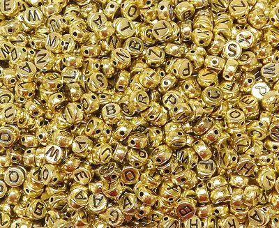 Buchstabenperlen 200 Stück, gold, 7 mm, A-Z, rund